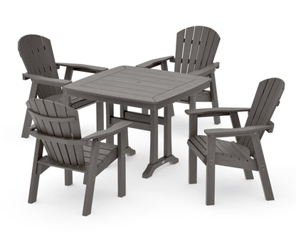 POLYWOOD Seashell 5-Piece Dining Set with Trestle Legs - 37" Table in Driftwood