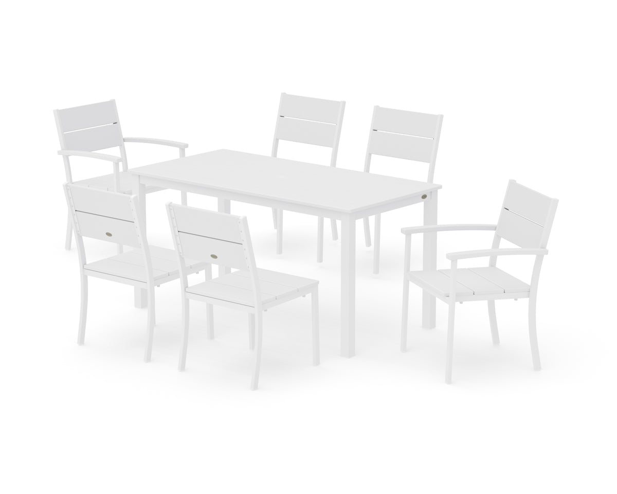 POLYWOOD Main Street 7-Piece Dining Set with Main Street 30 x 60 Dining Table in White / White