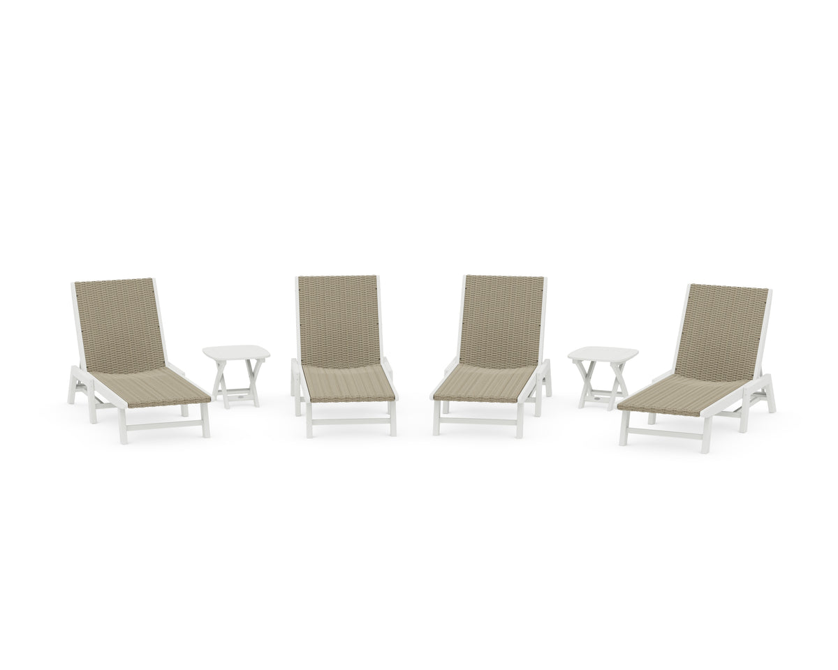 POLYWOOD 6-Piece Coastal Woven Chaise Lounge Set in Vintage White / Dune Grass