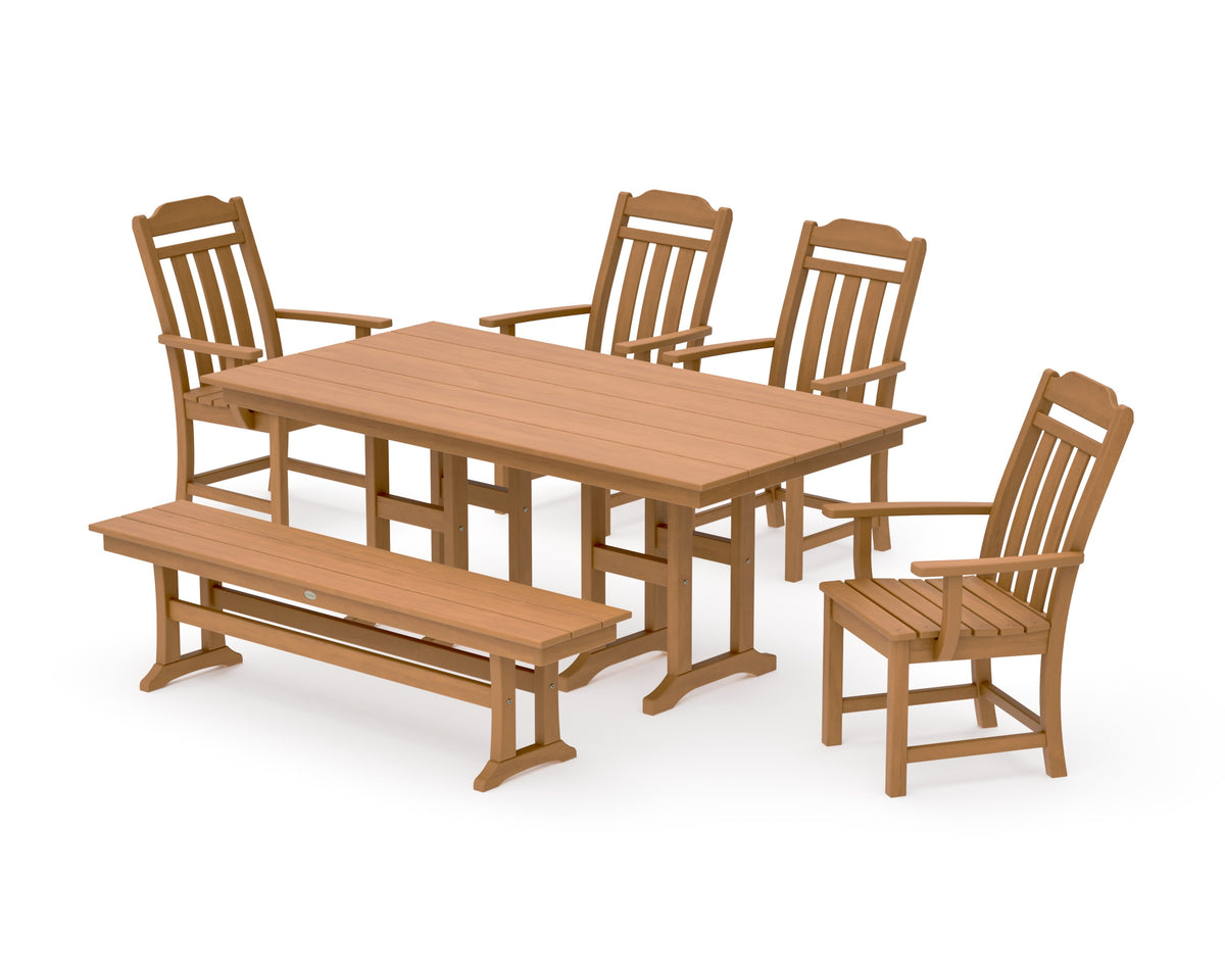 POLYWOOD Cottage 6-Piece Farmhouse Dining Set with Bench in Natural