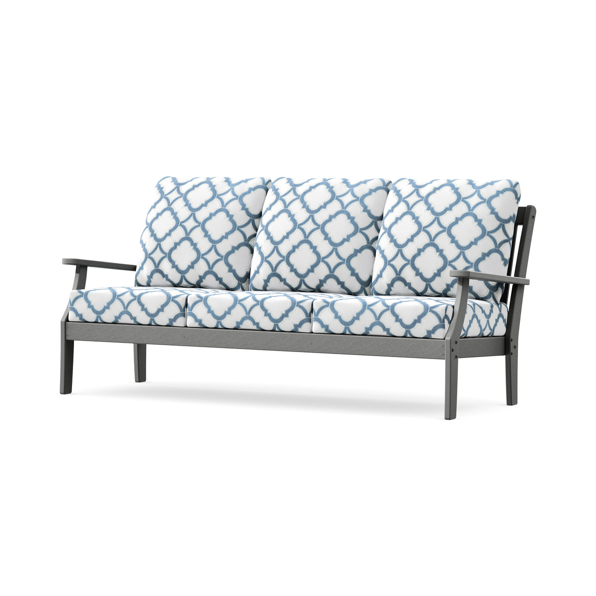 POLYWOOD Braxton Deep Seating Sofa in Slate Grey / Trellis Sky Blue