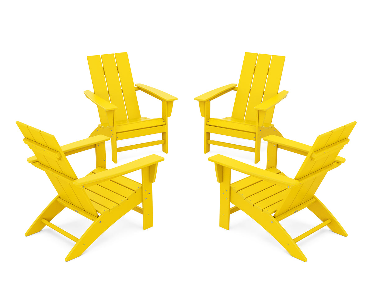 POLYWOOD 4-Piece Modern Adirondack Chair Conversation Set in Lemon