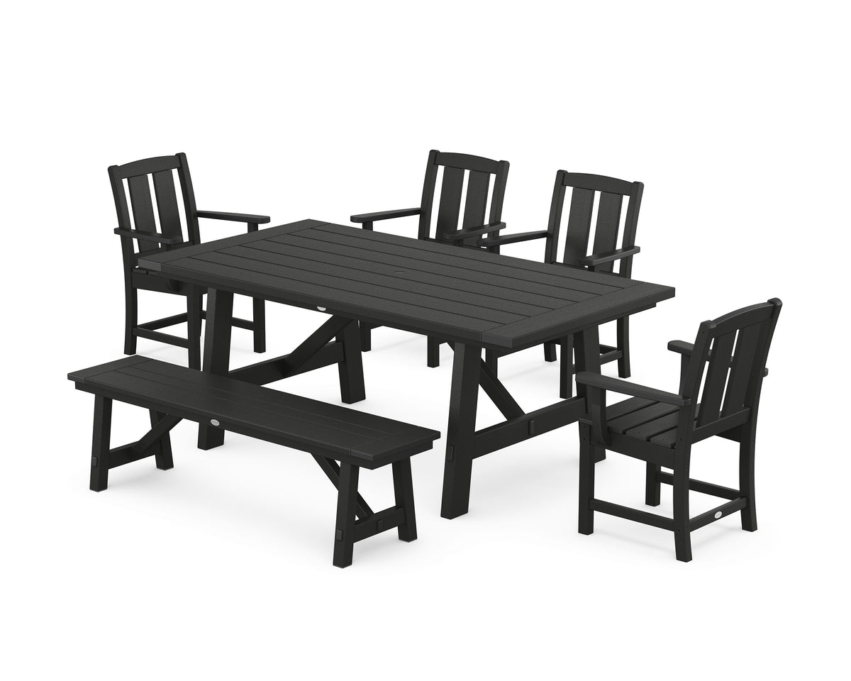 POLYWOOD Mission 6-Piece Rustic Farmhouse Dining Set with Bench in Black