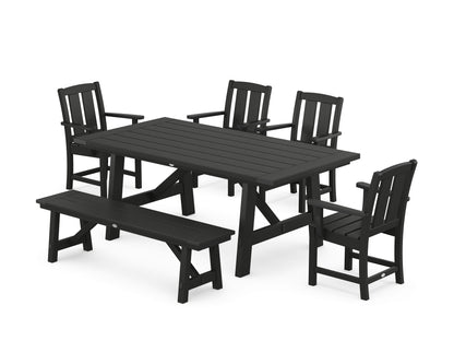 POLYWOOD Mission 6-Piece Rustic Farmhouse Dining Set with Bench in Black