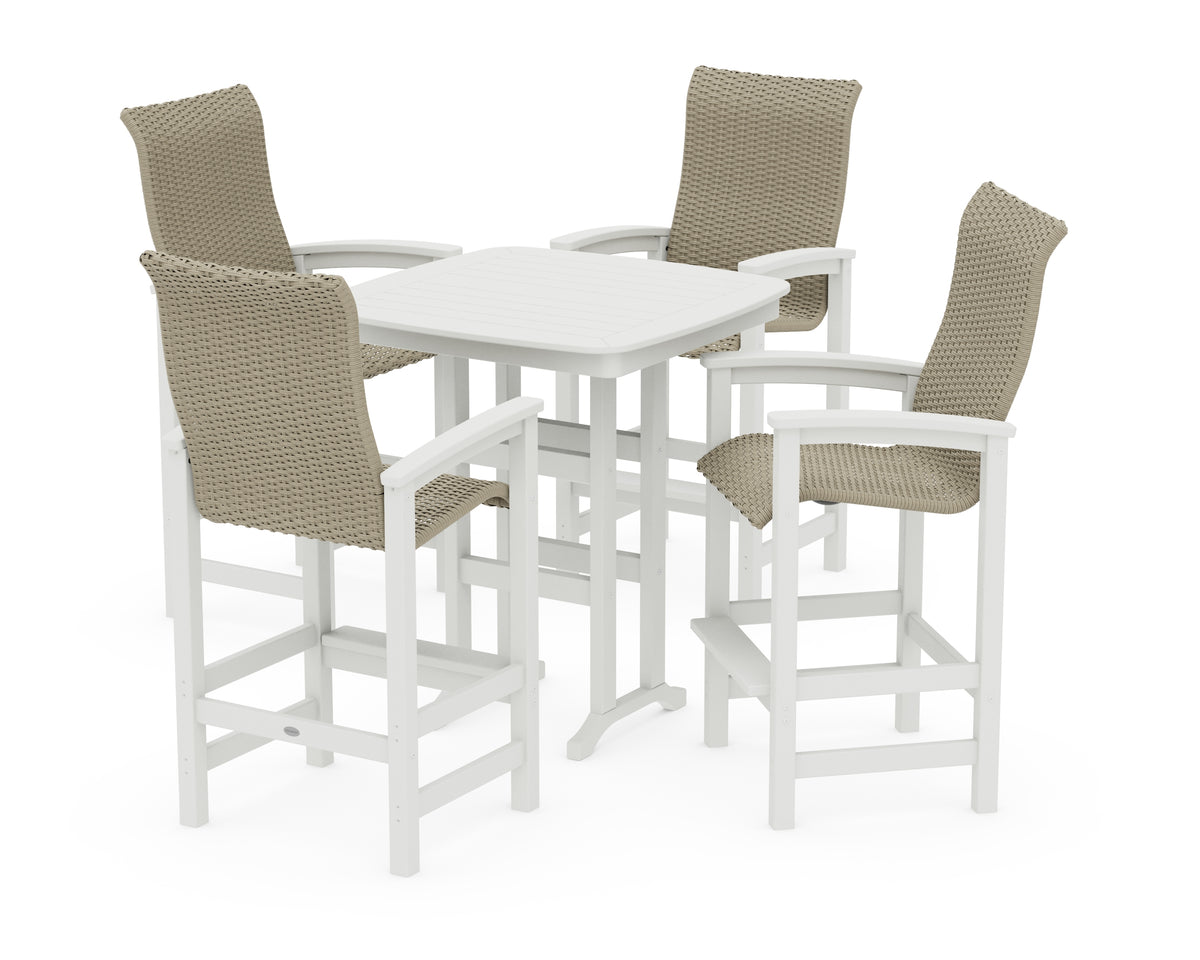 POLYWOOD Coastal Woven High-Back 5-Piece Bar Set in Vintage White / Dune Grass