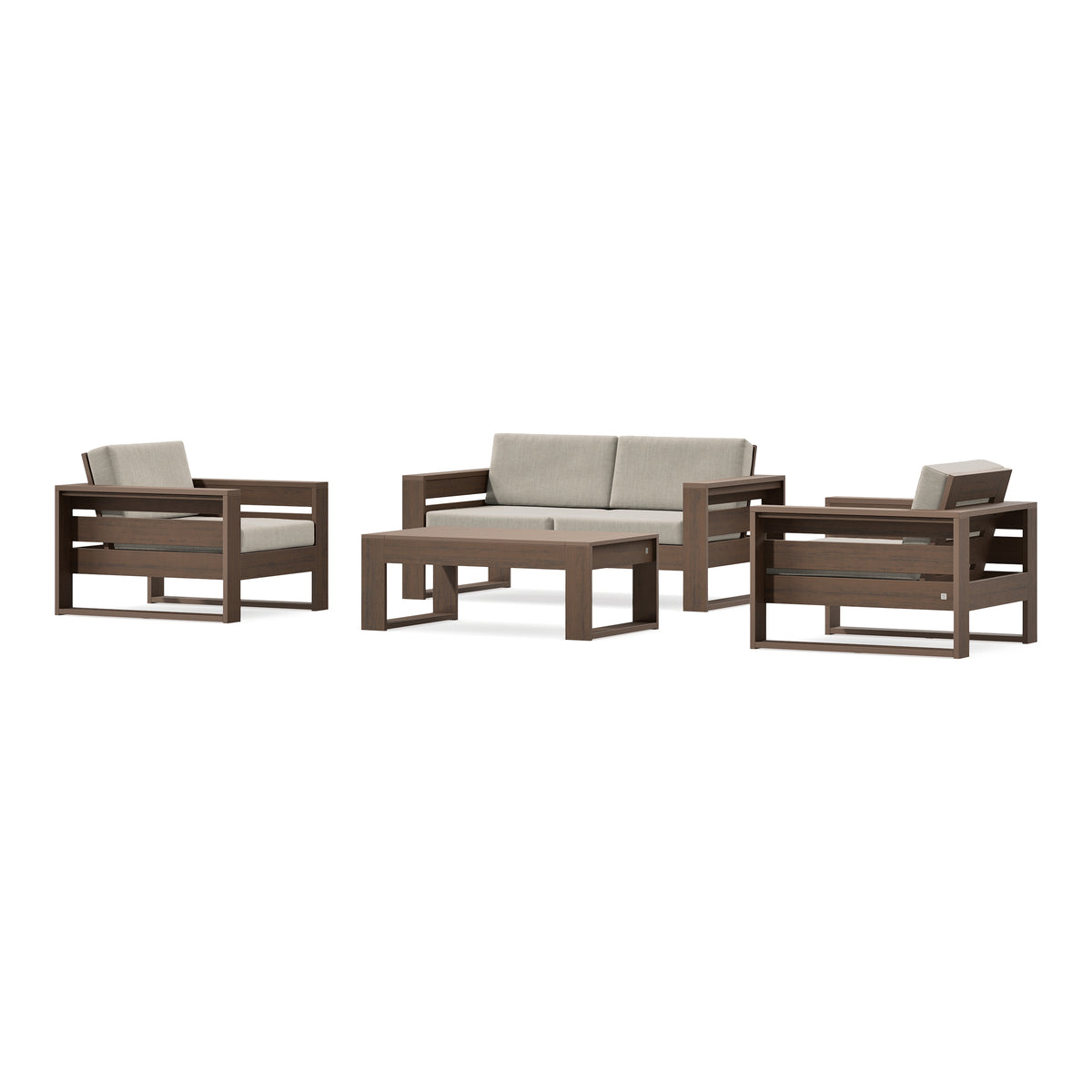 POLYWOOD PW Designer Series Latitude 4-Piece Lounge Loveseat Set in Kona / Cast Ash