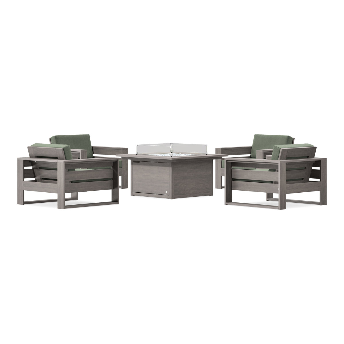 POLYWOOD PW Designer Series Latitude 5-Piece Lounge Fire Table Set in Driftwood / Cast Sage