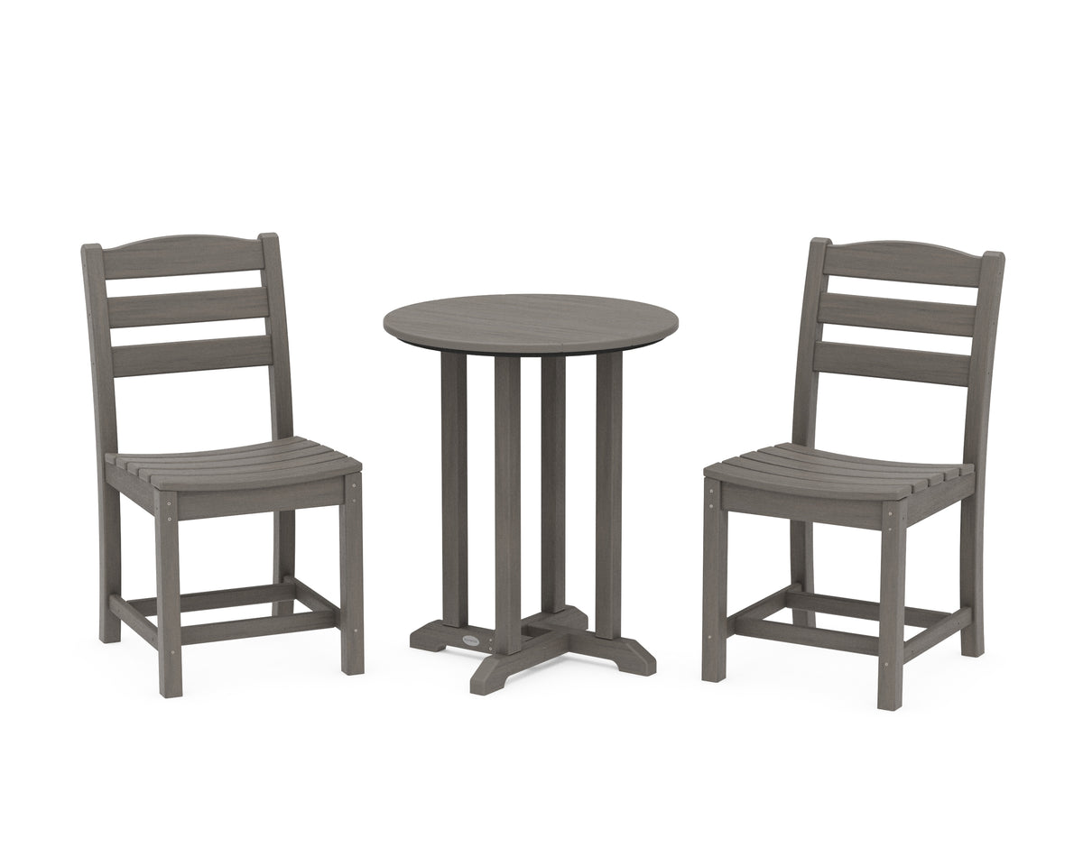 POLYWOOD La Casa Café Side Chair 3-Piece Round Bistro Dining Set in Driftwood