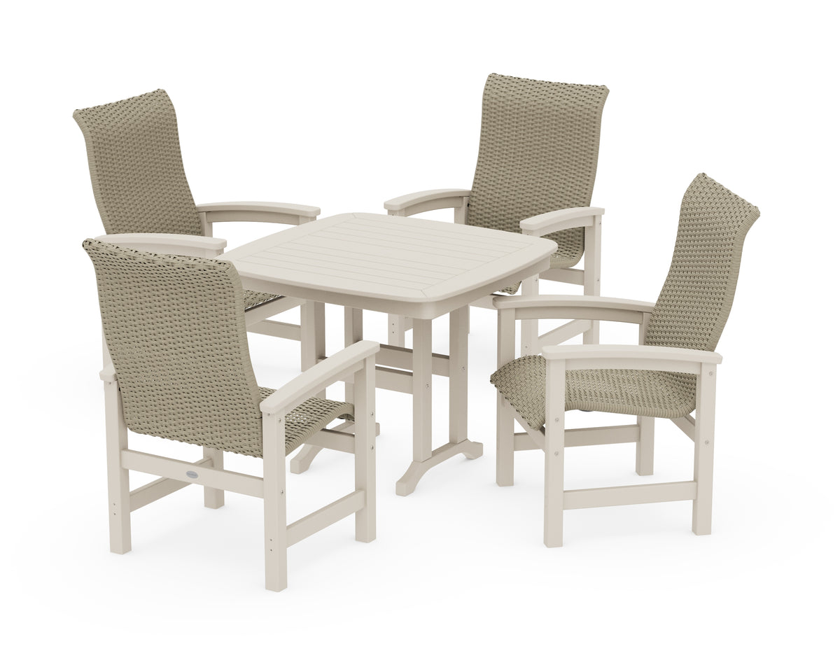 POLYWOOD Coastal Woven High-Back 5-Piece Dining Set in Sand / Dune Grass