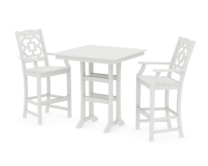 POLYWOOD Chinoiserie 3-Piece Farmhouse Bar Set with Trestle Legs in Vintage White
