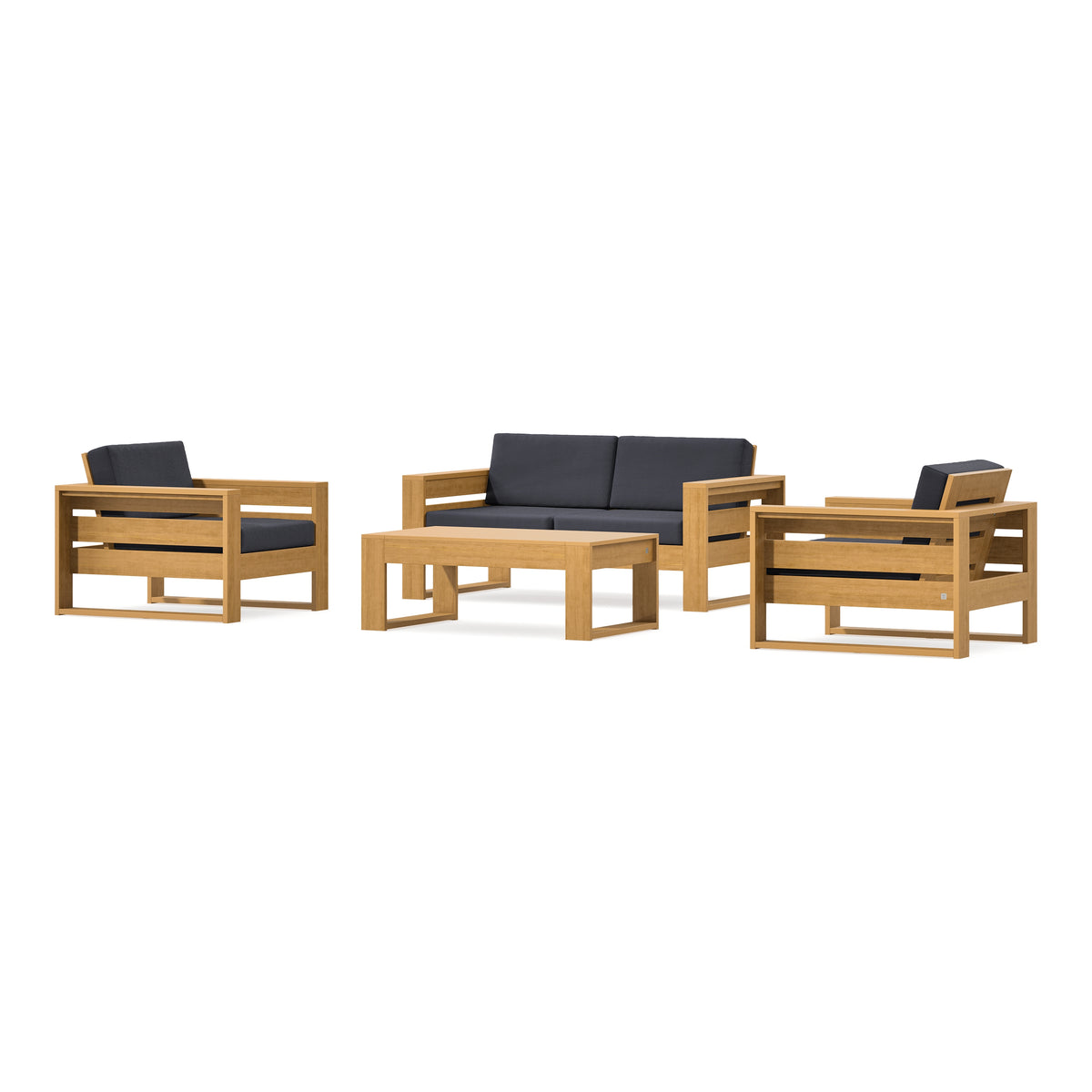 POLYWOOD PW Designer Series Latitude 4-Piece Lounge Loveseat Set in Natural / Midnight Linen