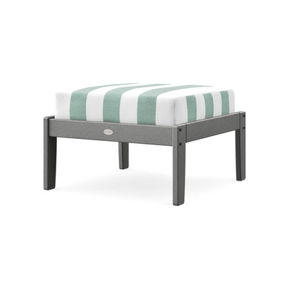 POLYWOOD Braxton Deep Seating Ottoman in Slate Grey / Cabana Stripe Glacier Spa