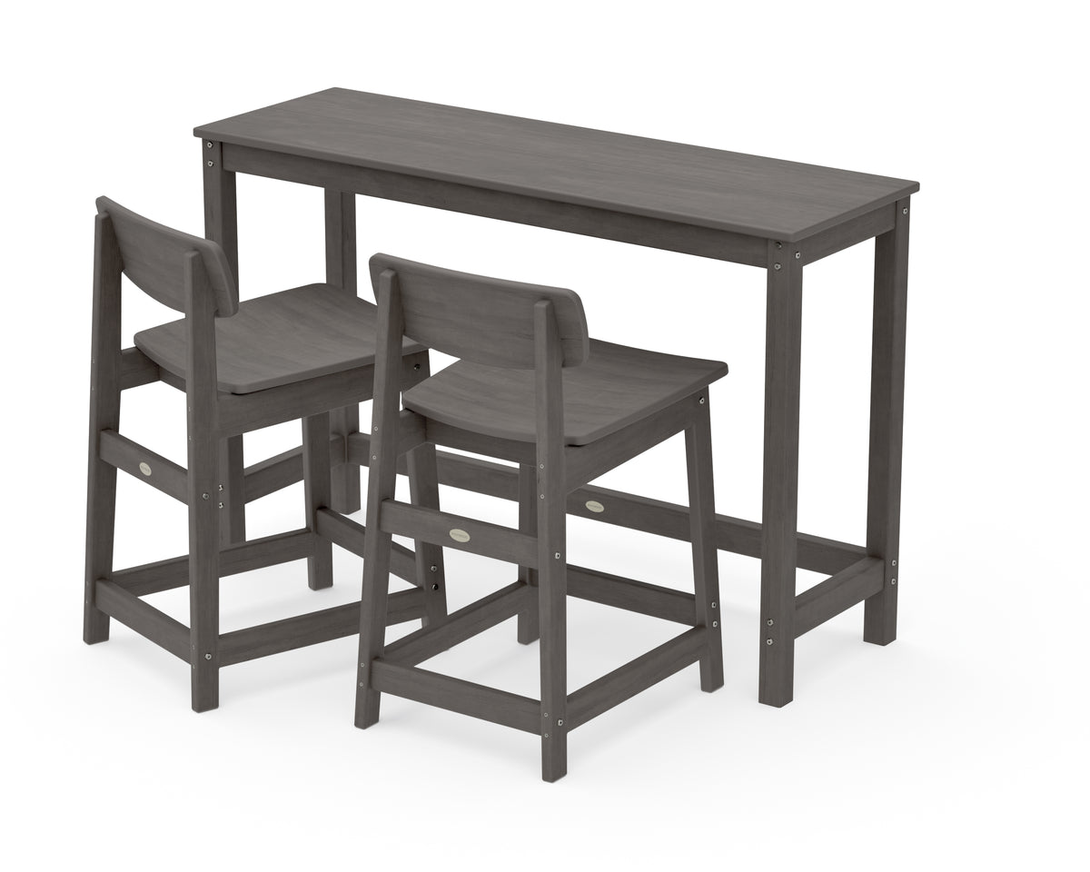 POLYWOOD Modern Studio Urban Lowback Counter Chair 3-Piece Balcony Set in Driftwood