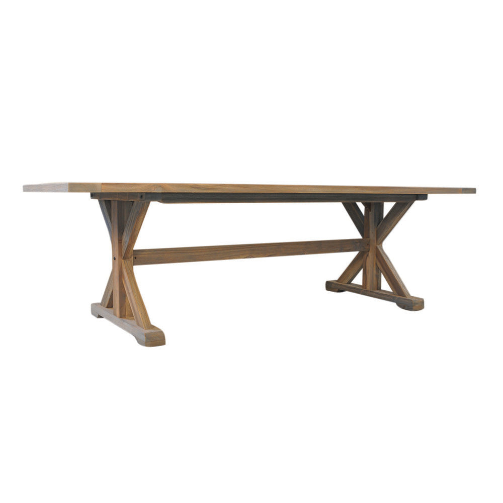 Lloyd Flanders Teak 99" Rectangular Trestle Base Dining Table, lifestyle photo 1