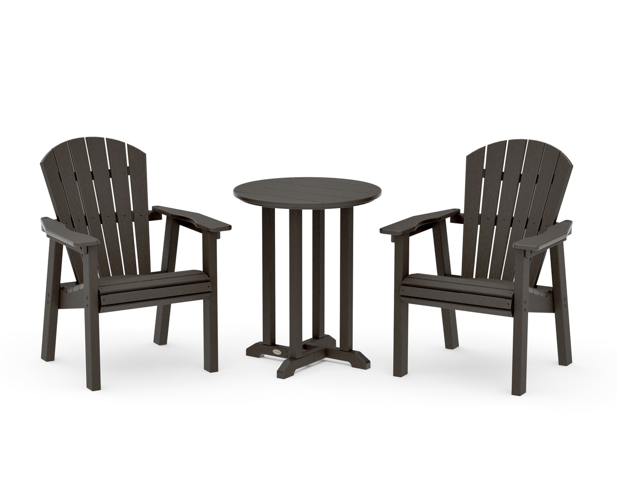 POLYWOOD Seashell 3-Piece Round Farmhouse Bistro Dining Set in Vintage Coffee
