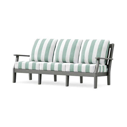 POLYWOOD Chinoiserie Deep Seating Sofa in Slate Grey / Cabana Stripe Glacier Spa