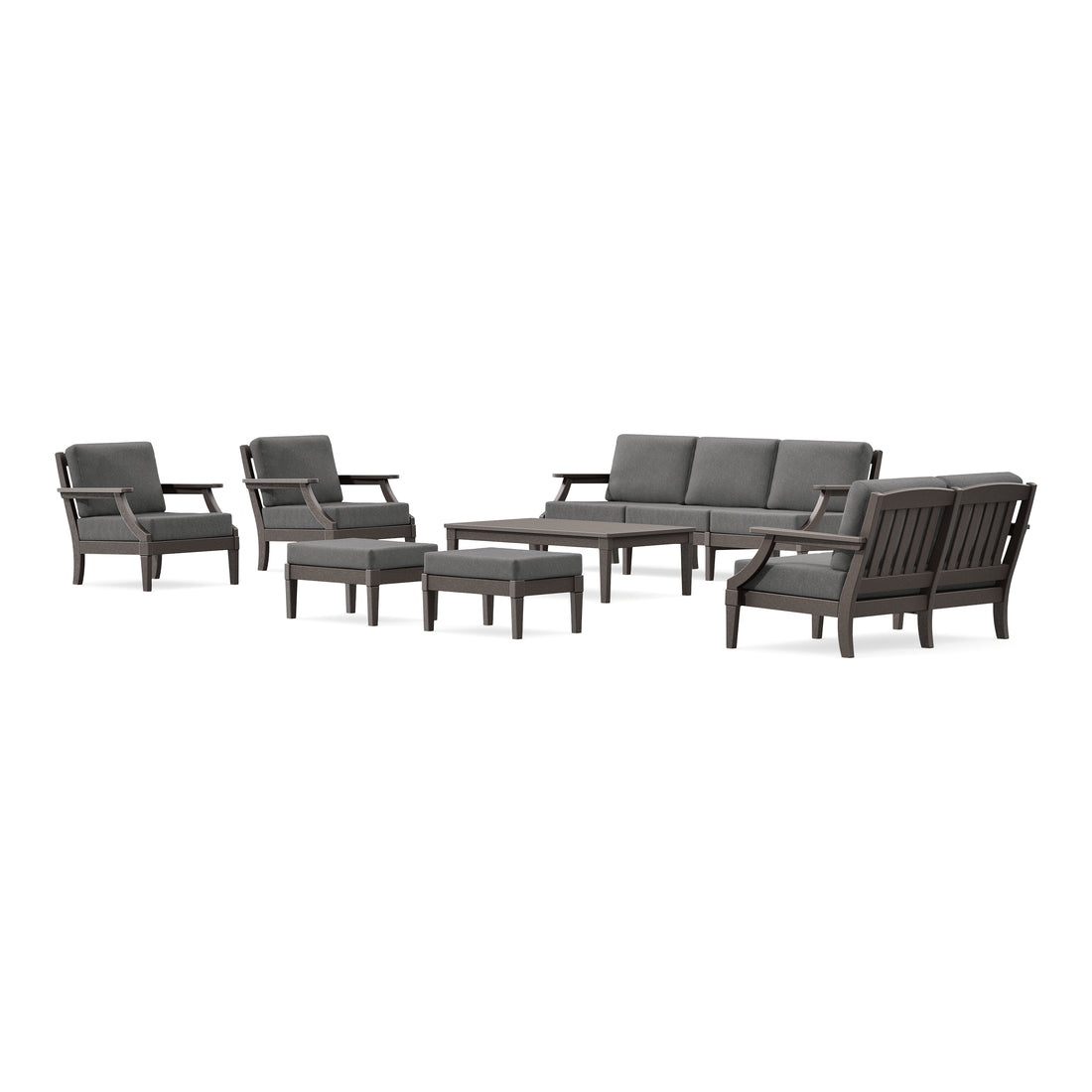 POLYWOOD PW Designer Series Estate 7-Piece Lounge Sofa Set in Vintage Coffee / Ash Charcoal