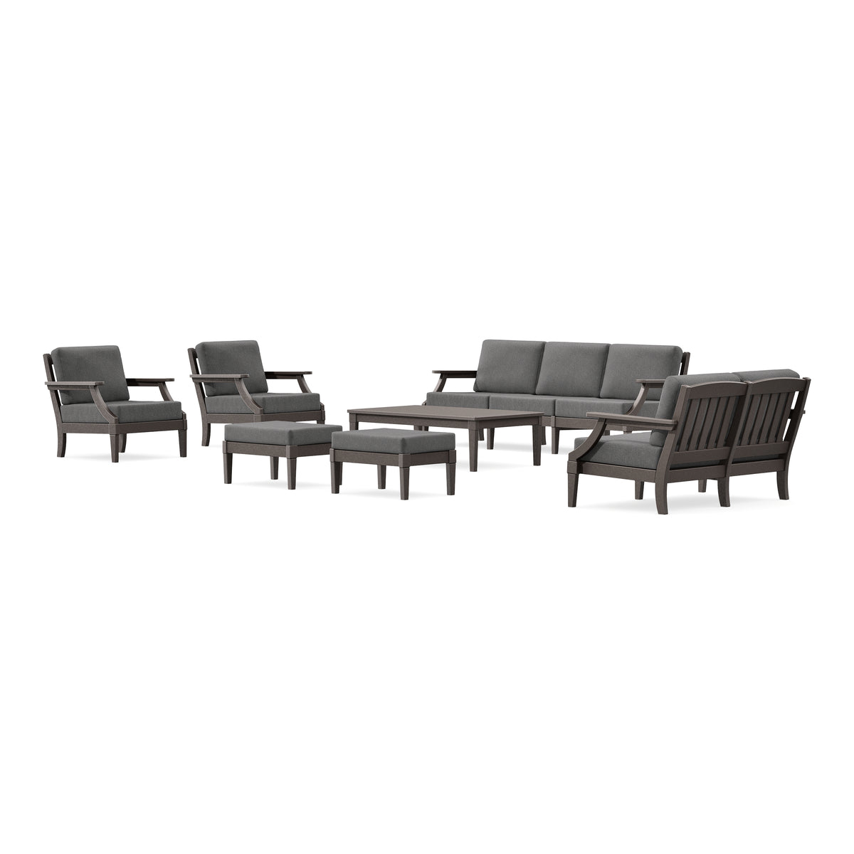 POLYWOOD PW Designer Series Estate 7-Piece Lounge Sofa Set in Vintage Coffee / Ash Charcoal