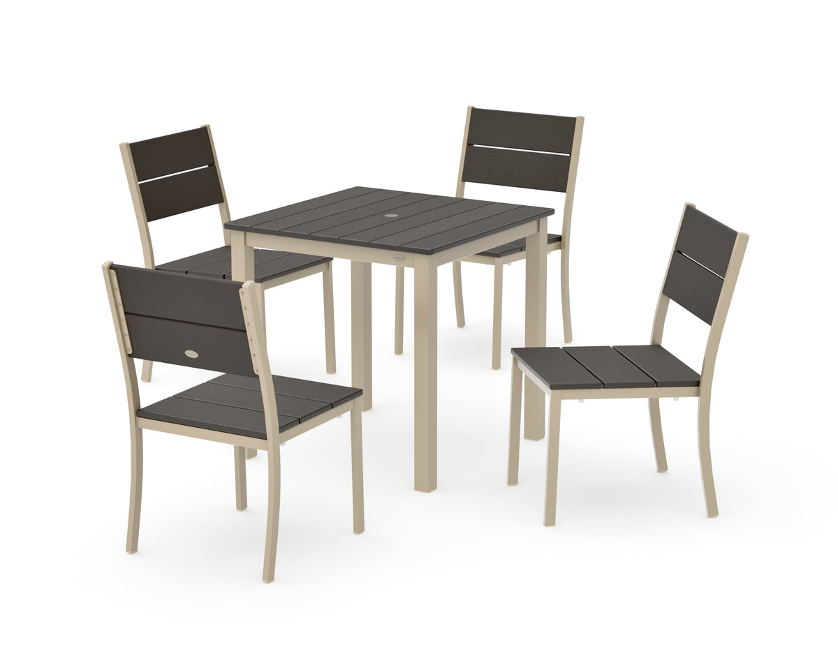 POLYWOOD Main Street 5-Piece Square Dining Set- Small in Sand / Vintage Coffee