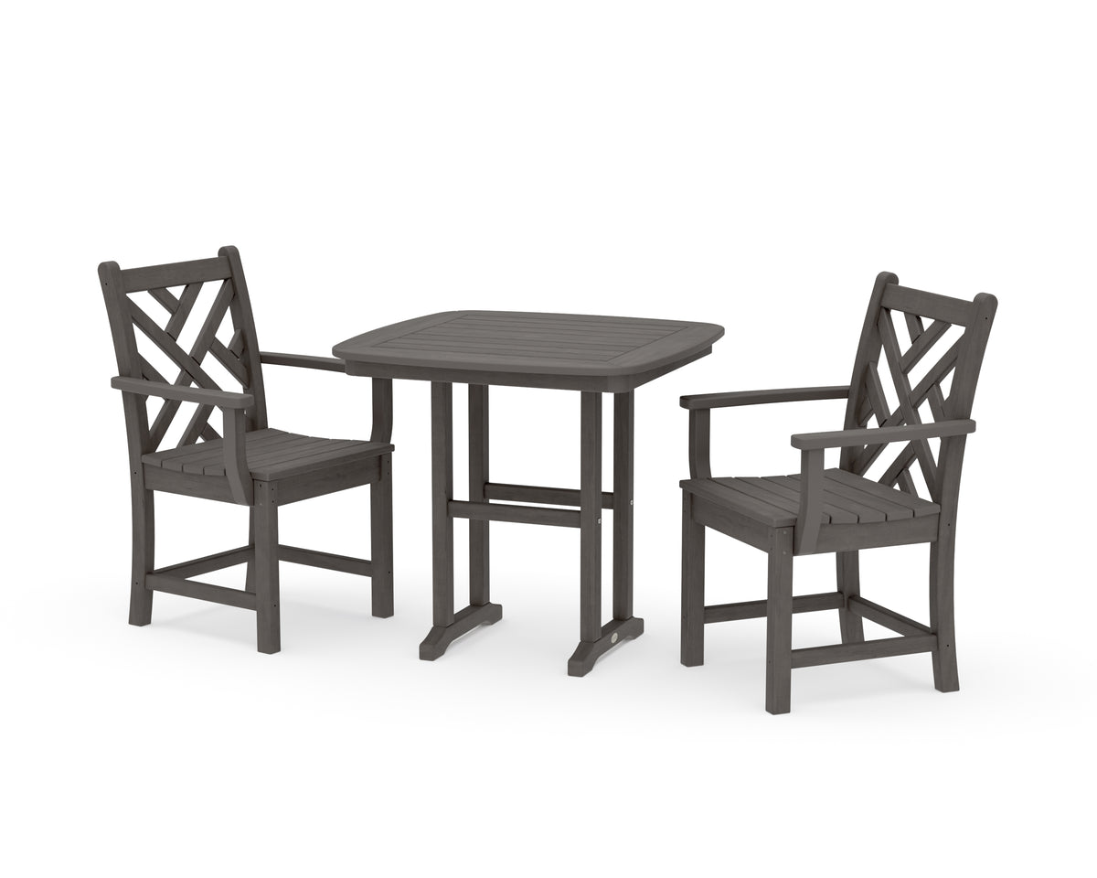 POLYWOOD Chippendale 3-Piece Dining Set in Driftwood