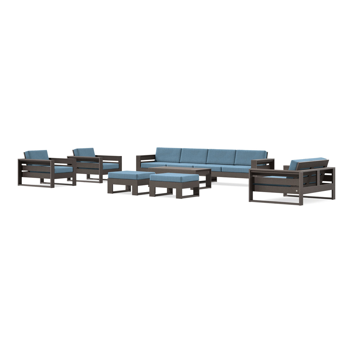 POLYWOOD PW Designer Series Latitude 8-Piece Lounge Sofa Set in Vintage Coffee / Sky Blue