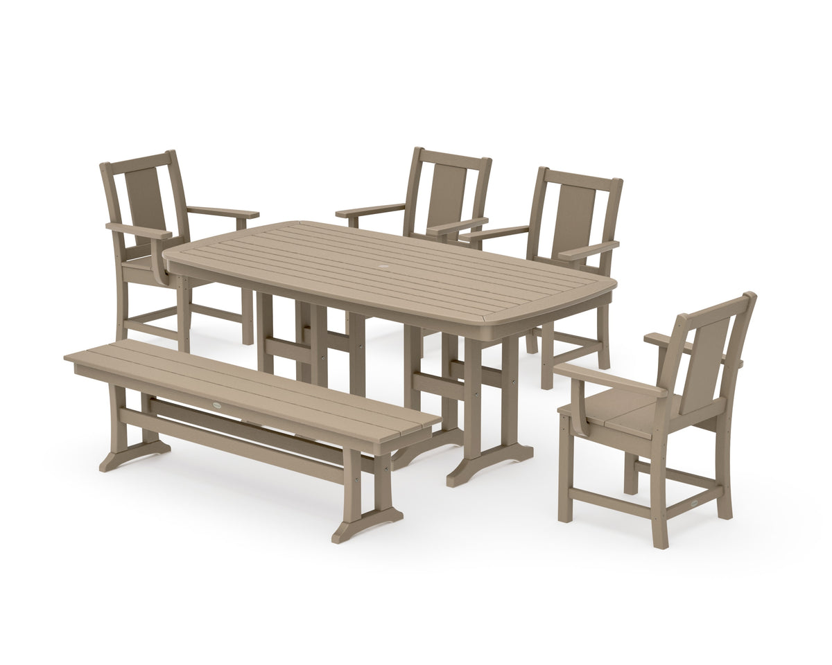 POLYWOOD Prairie 6-Piece Dining Set with Bench in Vintage Sahara