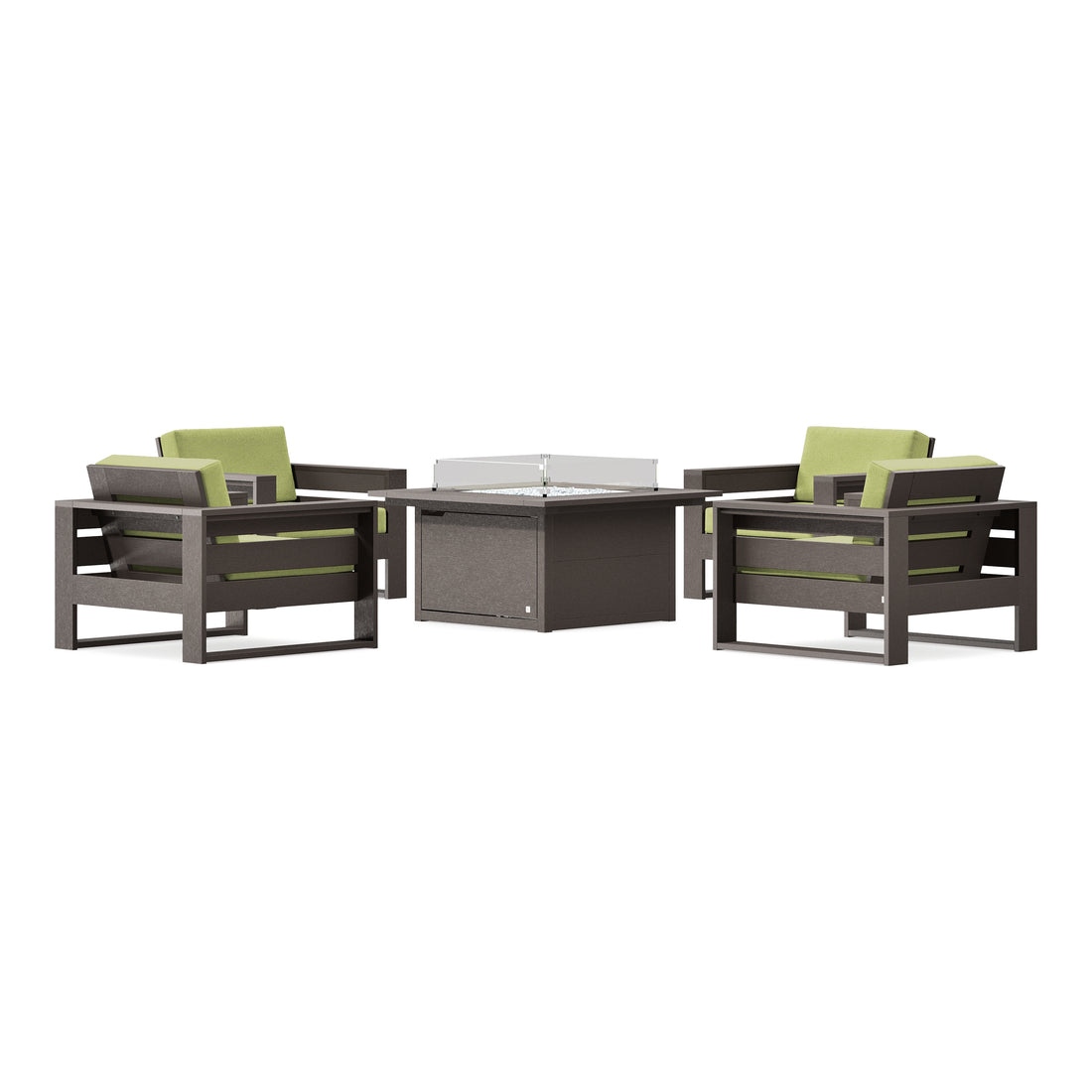POLYWOOD PW Designer Series Latitude 5-Piece Lounge Fire Table Set in Vintage Coffee / Chartreuse Boucle