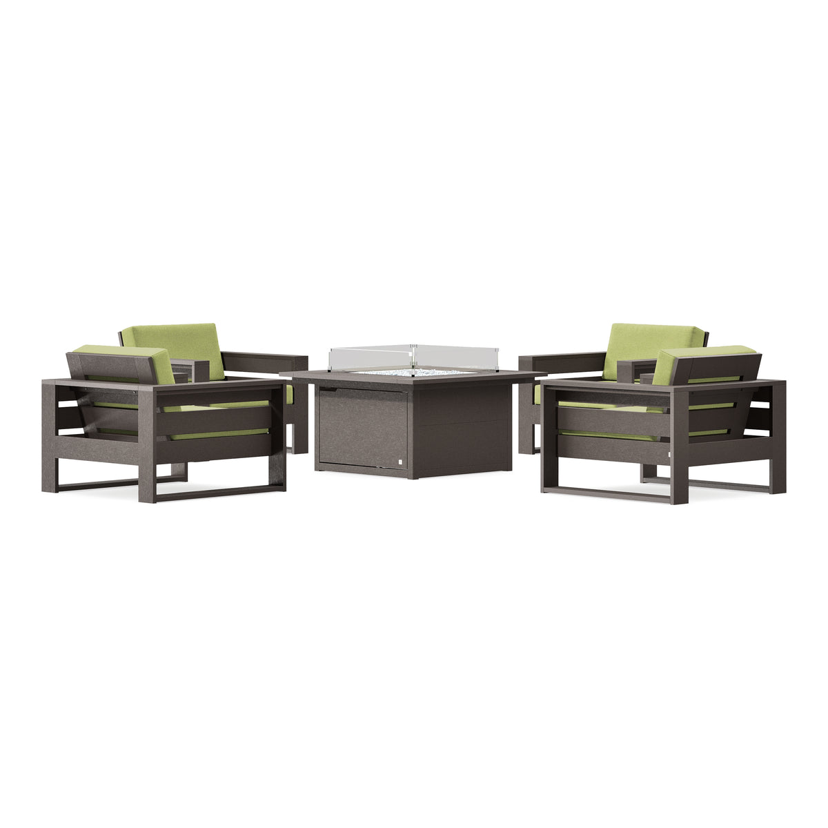 POLYWOOD PW Designer Series Latitude 5-Piece Lounge Fire Table Set in Vintage Coffee / Chartreuse Boucle