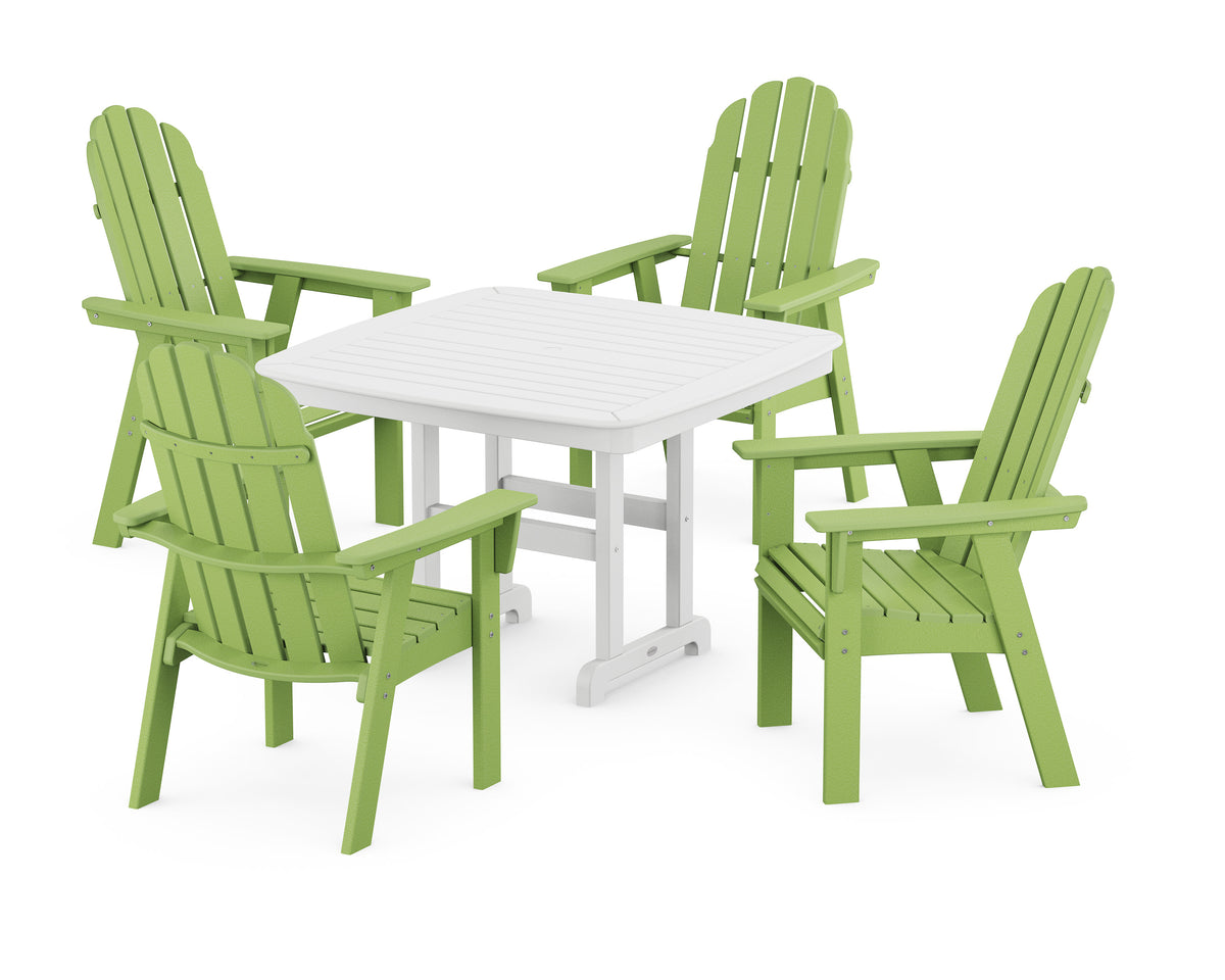 POLYWOOD Vineyard Curveback Adirondack 5-Piece Dining Set - 44" Table in Lime / White