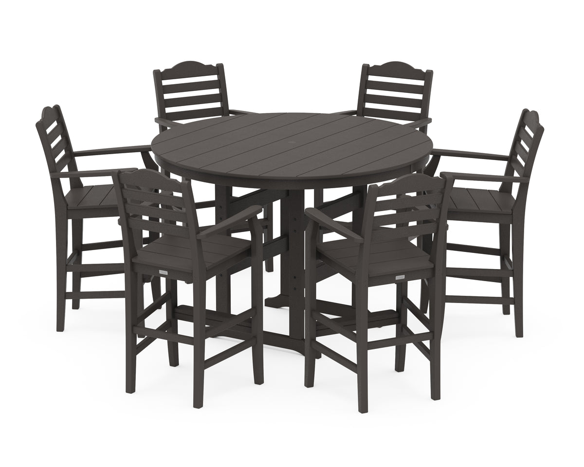 POLYWOOD Savannah 7-Piece Arm Chair Round Farmhouse Bar Set in Vintage Coffee