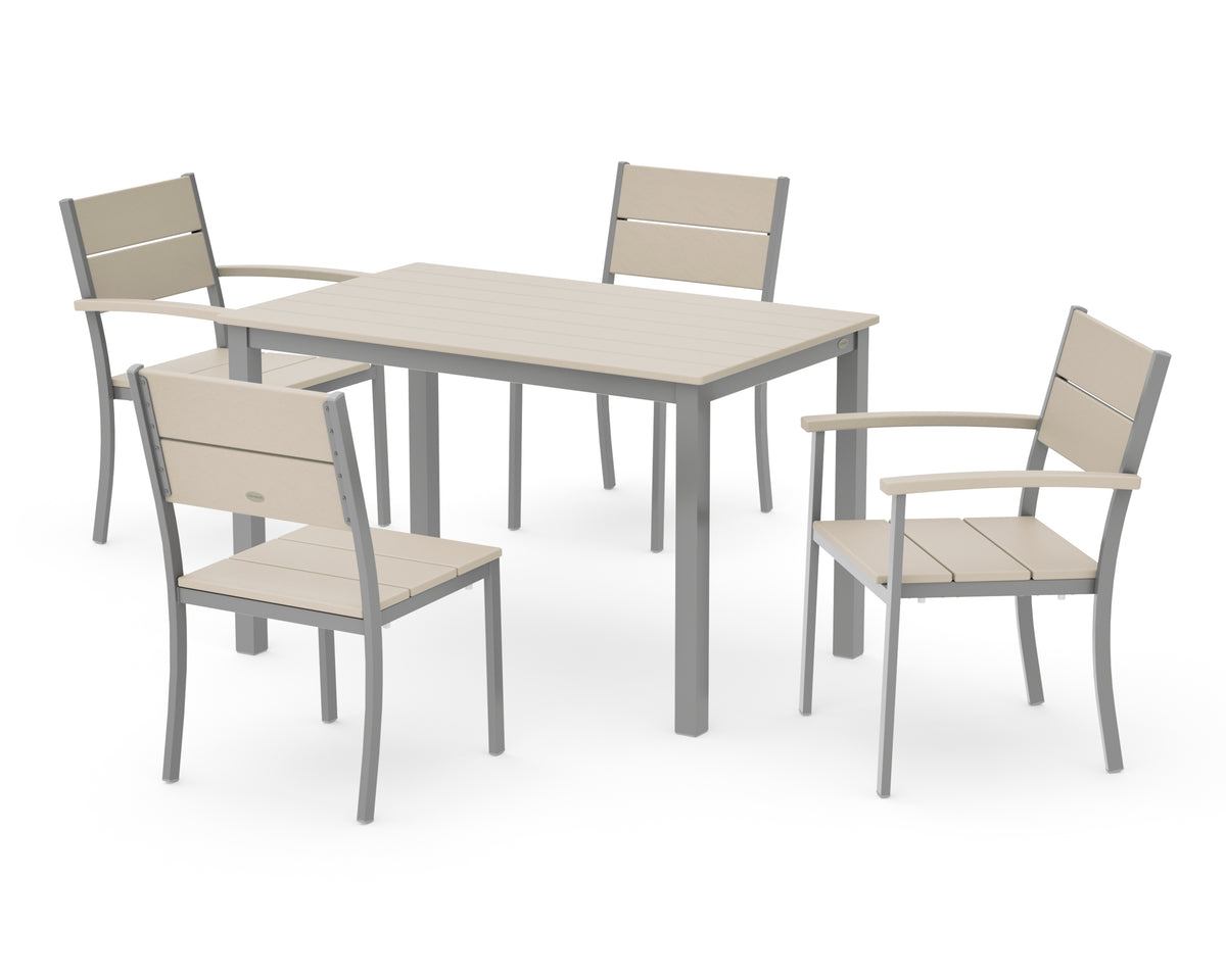 POLYWOOD Main Street 5-Piece Dining Set with Main Street 30 x 48 Dining Table in Silver / Sand