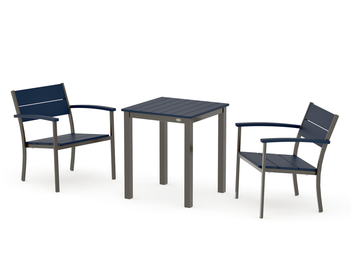 POLYWOOD Main Street 3-Piece Square Dining Set in Bronze / Navy