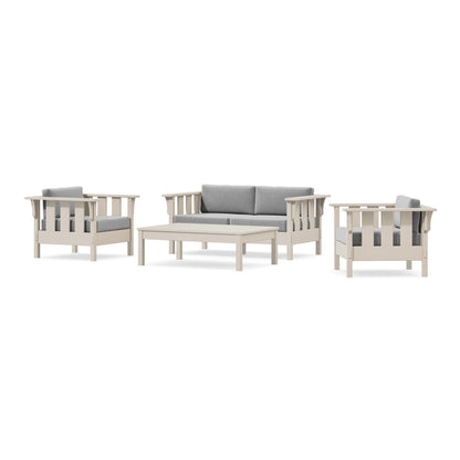 POLYWOOD Acadia 4-Piece Deep Seating Set with Loveseat in Sand / Grey Mist