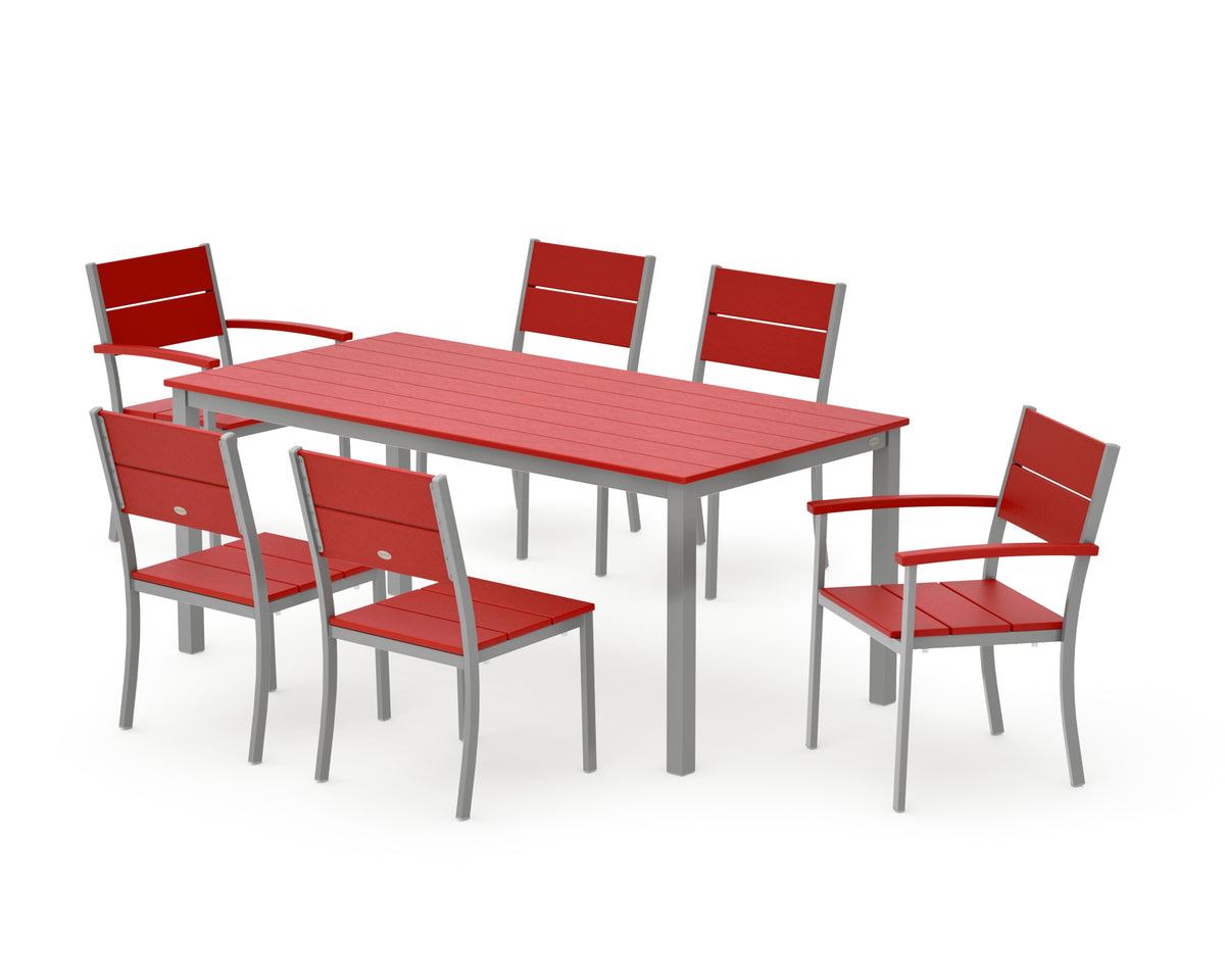 POLYWOOD Main Street 7-Piece Dining Set with Main Street 36" x 72" Dining Table in Silver / Sunset Red
