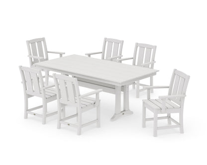 POLYWOOD Mission Arm Chair 7-Piece Farmhouse Dining Set with Trestle Legs in Vintage White