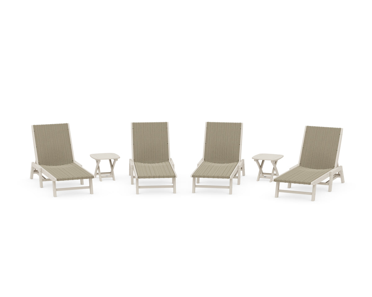 POLYWOOD 6-Piece Coastal Woven Chaise Lounge Set in Sand / Dune Grass