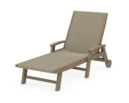 POLYWOOD Coastal Woven Chaise with Arms and Wheels in Vintage Sahara / Dune Grass