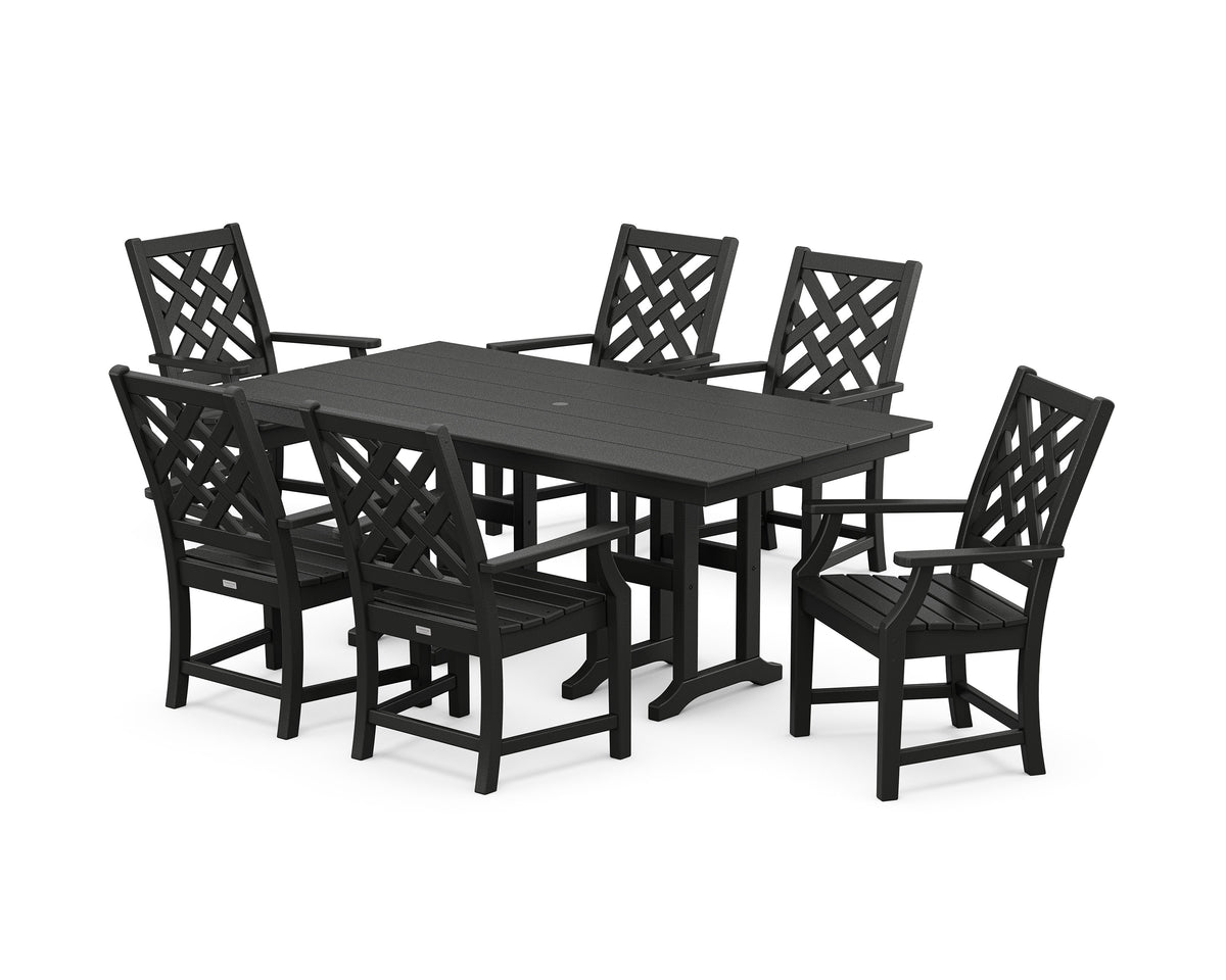 POLYWOOD Wovendale Arm Chair 7-Piece Farmhouse Dining Set in Black