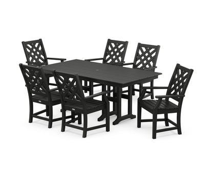 POLYWOOD Wovendale Arm Chair 7-Piece Farmhouse Dining Set in Black