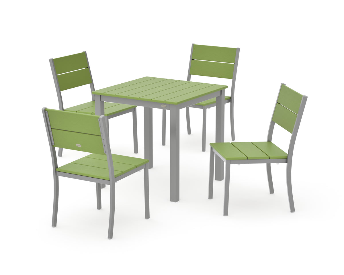 POLYWOOD Main Street 5-Piece Square Dining Set- Small in Silver / Lime
