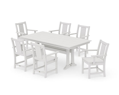 POLYWOOD Prairie Arm Chair 7-Piece Farmhouse Dining Set with Trestle Legs in Vintage White