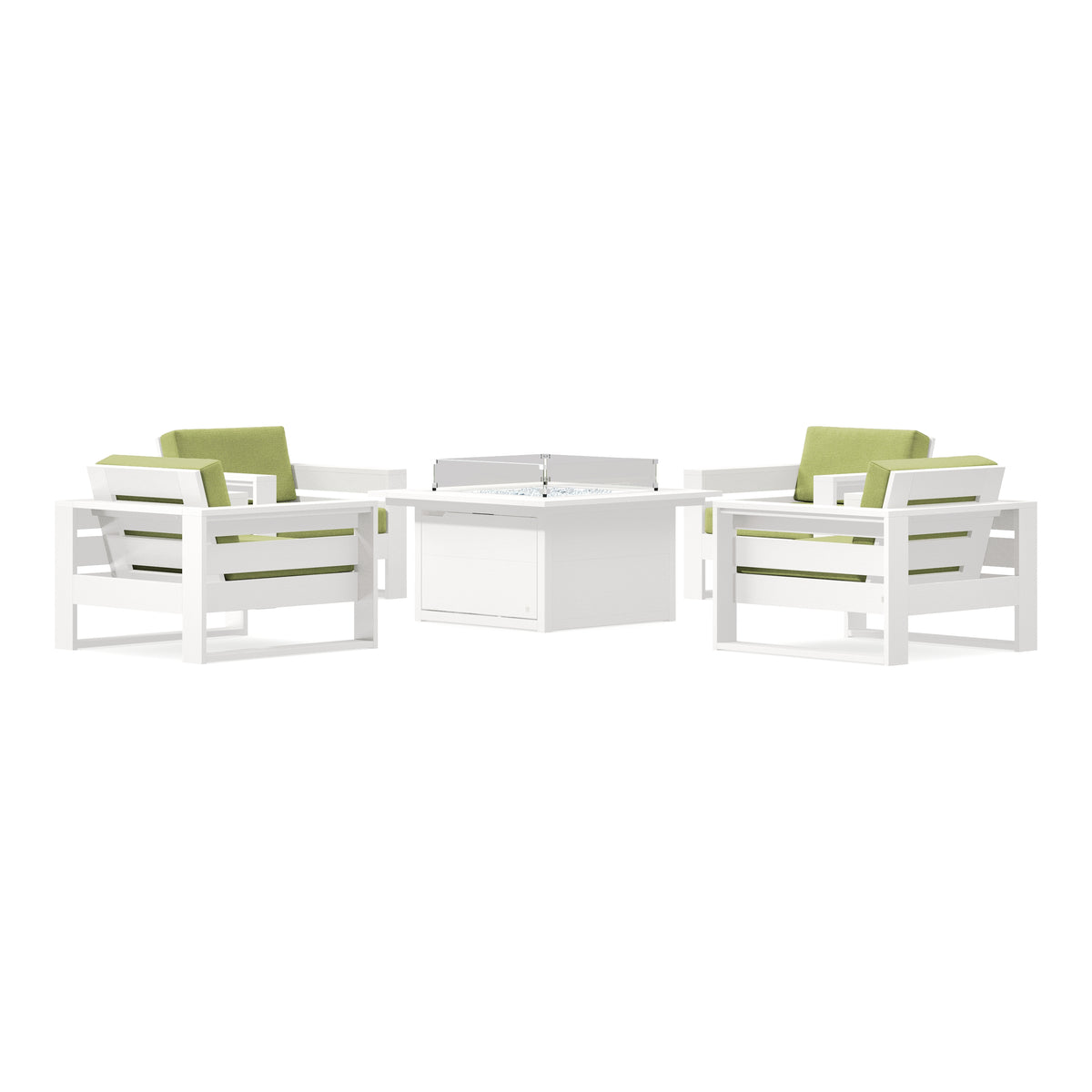 POLYWOOD PW Designer Series Latitude 5-Piece Lounge Fire Table Set in Vintage White / Chartreuse Boucle