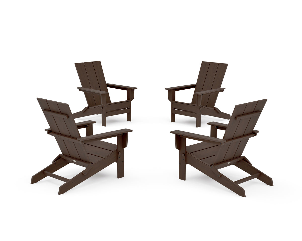 POLYWOOD 4-Piece Modern Studio Folding Adirondack Chair Conversation Set in Kona