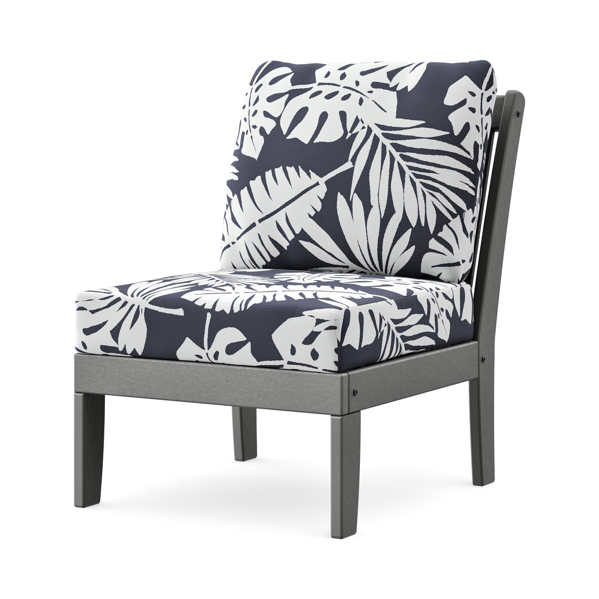 POLYWOOD Braxton Modular Armless Chair in Slate Grey / Leaf Navy