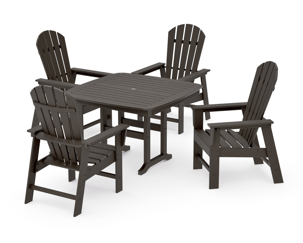 POLYWOOD South Beach 5-Piece Dining Set with Trestle Legs - 44" Table in Vintage Coffee