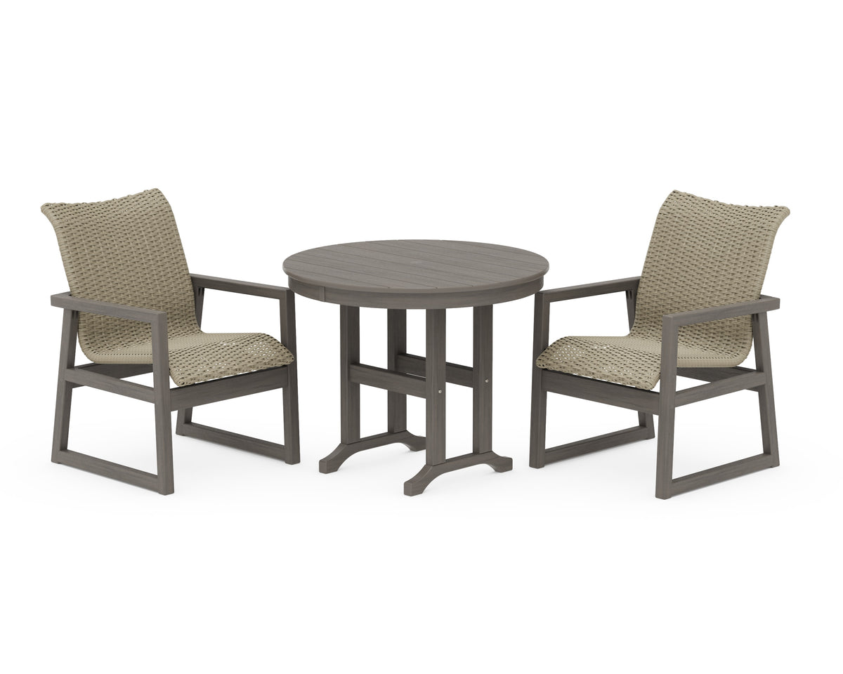 POLYWOOD EDGE Woven 3-Piece Farmhouse Dining Set in Driftwood / Dune Grass