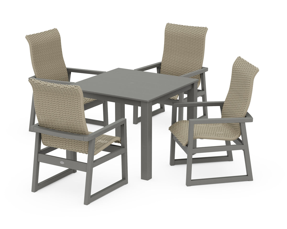 POLYWOOD EDGE Woven High-Back 5-Piece Parsons Dining Set in Slate Grey / Dune Grass