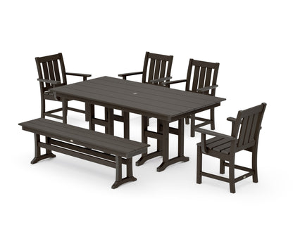 POLYWOOD Oxford 6-Piece Farmhouse Dining Set with Bench in Vintage Coffee
