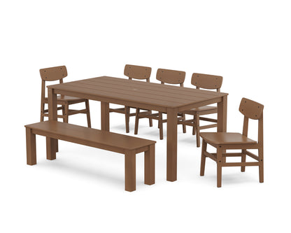 POLYWOOD Modern Studio Urban Chair 7-Piece Parsons Dining Set with Bench in Teak