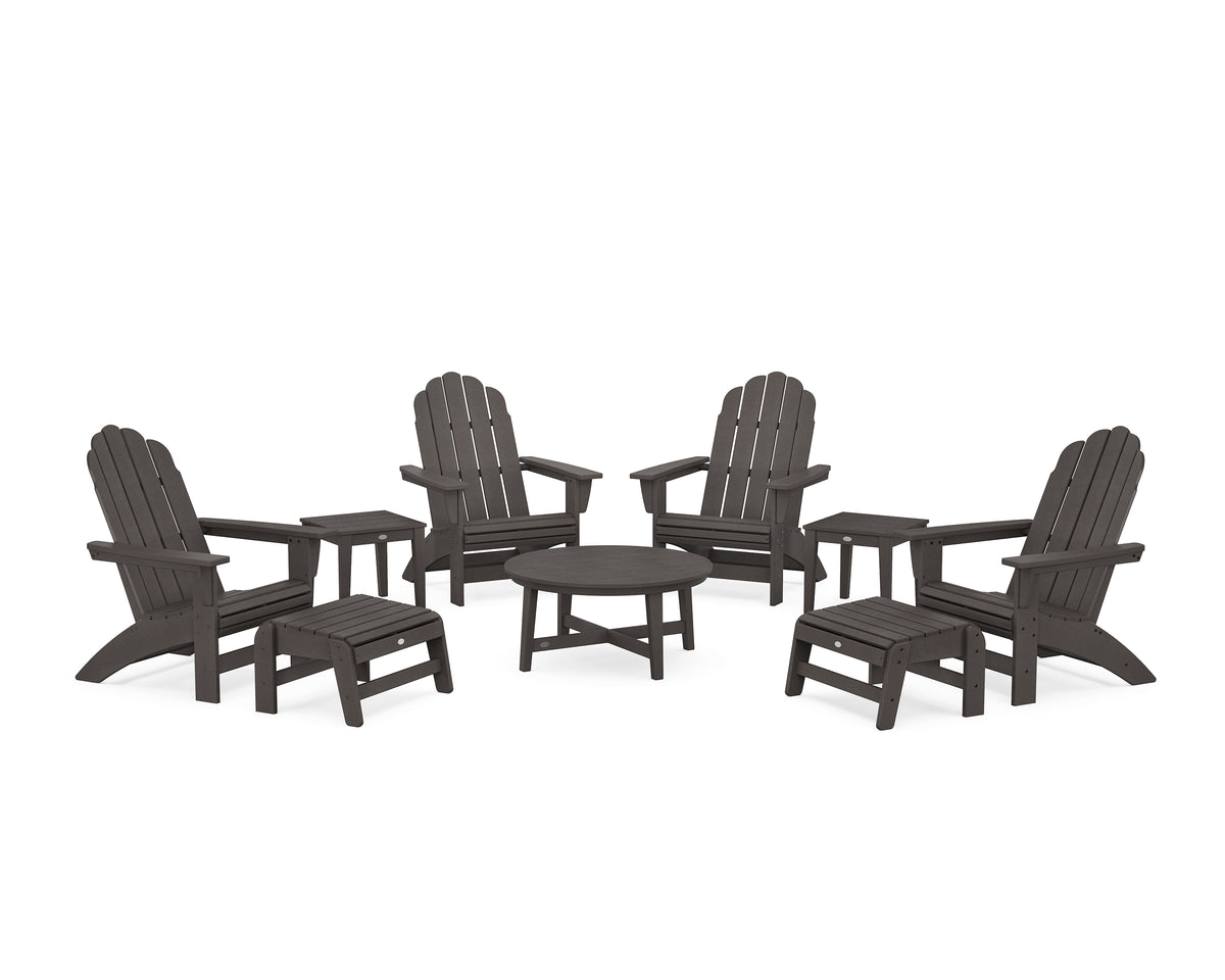 POLYWOOD Vineyard Grand Adirondack 9-Piece Conversation Set in Vintage Coffee